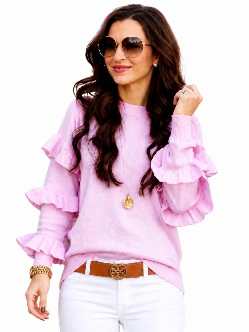 J. Crew Sweater Pink Ruffle Sleeve S
